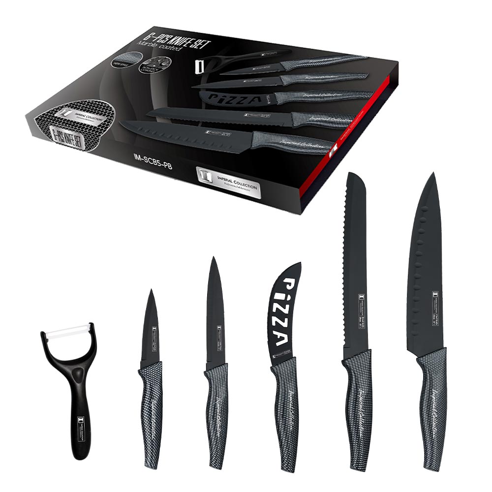 Imperial Collection Σετ Μαχαίρια με Μαρμάρινη Επίστρωση 5 τμχ με Αποφλοιωτή IM-SCB5-PB