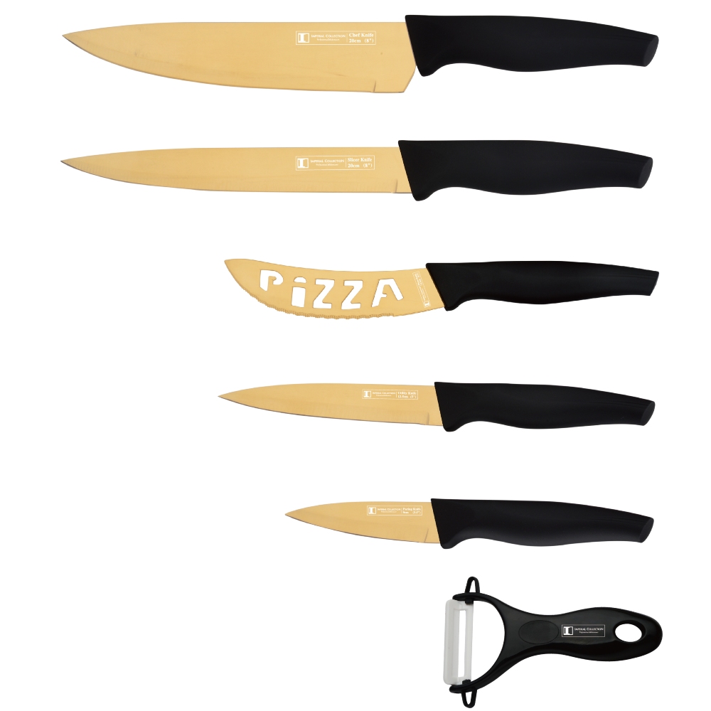 Imperial Collection Σετ Μαχαίρια από Ανοξείδωτο Ατσάλι 5 τμχ με Αποφλοιωτή σε Χρυσό Χρώμα IM-TT5G