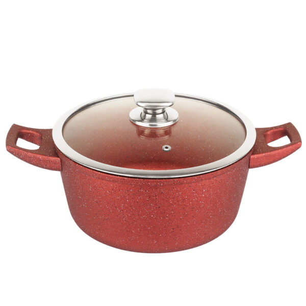 RL-FC32M-RED Κατσαρόλα 32cm με Γυάλινο Καπάκι & Επίστρωση Μαρμάρου Κόκκινη  Royalty Line